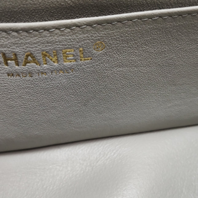 Chanel Classic Flap Rectangular Mini Grey Lambskin Leather Gold Hardware Microchip