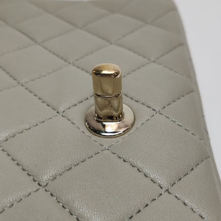 Chanel Classic Flap Rectangulaire Mini Cuir d'Agneau Gris Métal Doré Puce