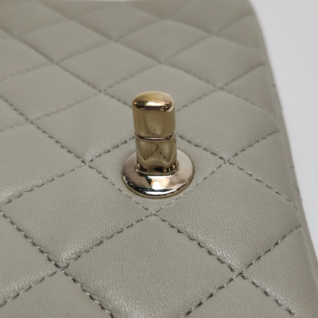 Chanel Classic Flap Rectangular Mini Grey Lambskin Leather Gold Hardware Microchip
