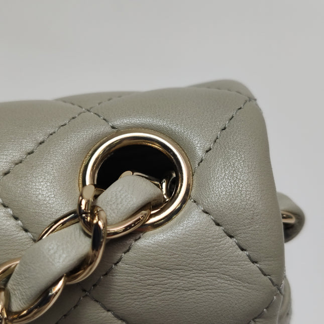 Chanel Classic Flap Rectangular Mini Grey Lambskin Leather Gold Hardware Microchip
