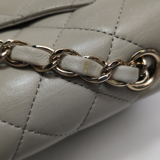 Chanel Classic Flap Rectangular Mini Grey Lambskin Leather Gold Hardware Microchip