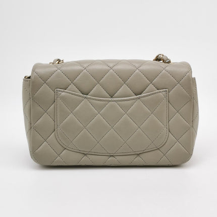 Chanel Classic Flap Rectangulaire Mini Cuir d'Agneau Gris Métal Doré Puce
