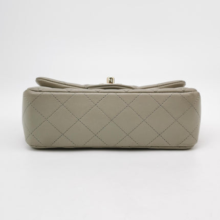 Chanel Classic Flap Rectangulaire Mini Cuir d'Agneau Gris Métal Doré Puce