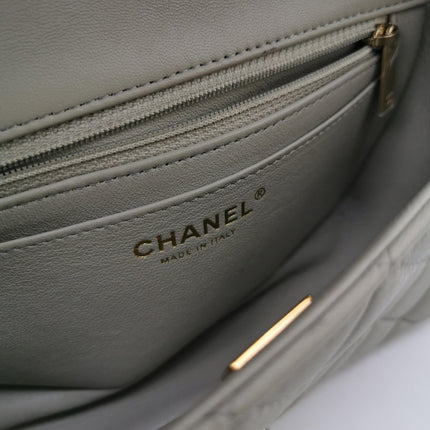 Chanel Classic Flap Rectangulaire Mini Cuir d'Agneau Gris Métal Doré Puce