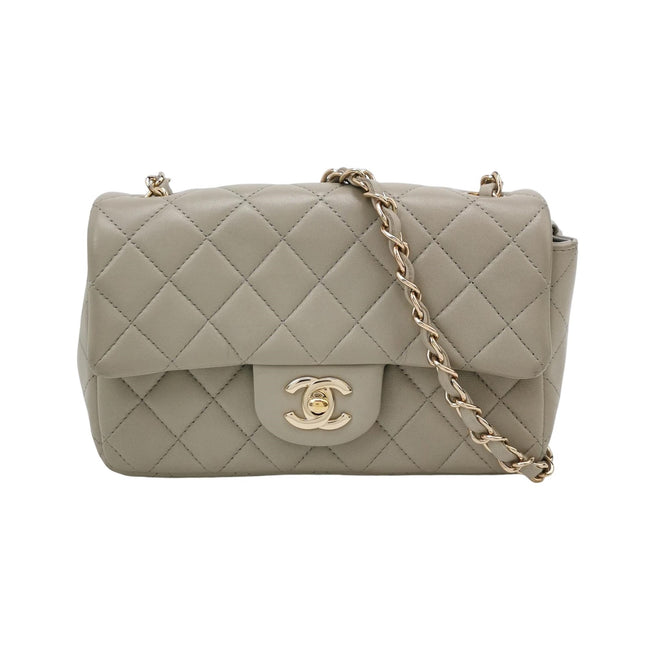 Chanel Classic Flap Rectangular Mini Grey Lambskin Leather Gold Hardware Microchip