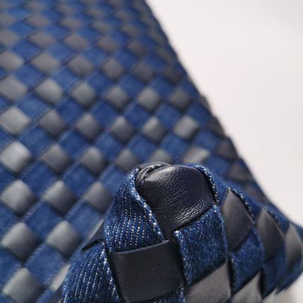 Bottega Veneta Hop Large Leather and Denim Intrecciato Navy Hobo Bag 55cm