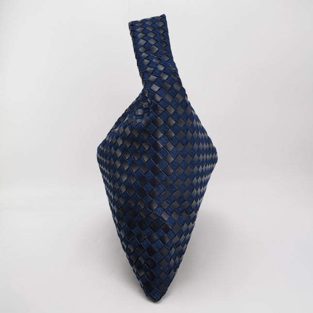 Bottega Veneta Hop Large Leather and Denim Intrecciato Navy Hobo Bag 55cm