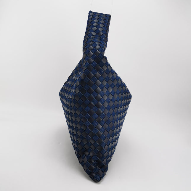 Bottega Veneta Hop Large Leather and Denim Intrecciato Navy Hobo Bag 55cm