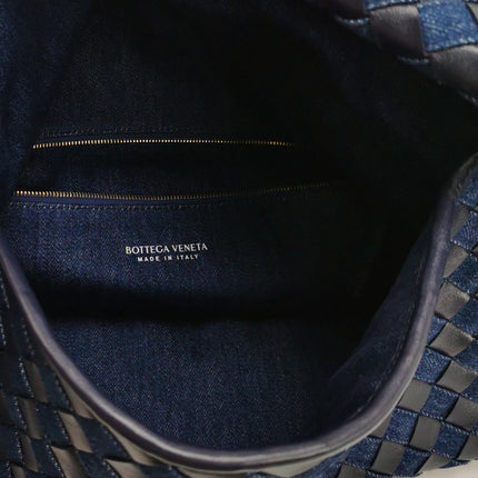 Bottega Veneta Hop Large Leather and Denim Intrecciato Navy Hobo Bag 55cm