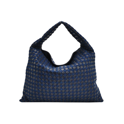 Bottega Veneta Hop Large Leather and Denim Intrecciato Navy Hobo Bag 55cm