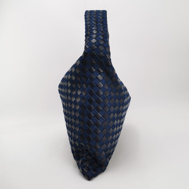 Bottega Veneta Hop Large Leather and Denim Intrecciato Navy Hobo Bag 55cm
