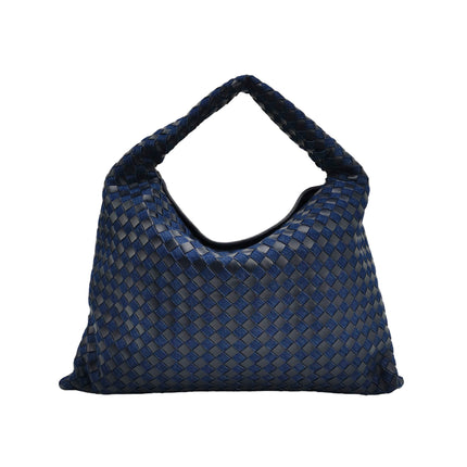 Sac hobo Bottega Veneta Hop grand modèle en cuir et jean Intrecciato bleu marine 55 cm
