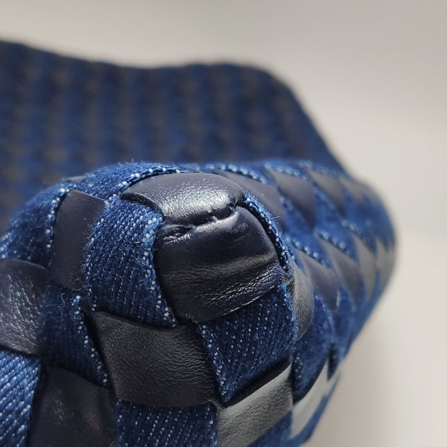 Bottega Veneta Hop Large Leather and Denim Intrecciato Navy Hobo Bag 55cm