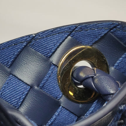 Bottega Veneta Andiamo Medium Navy Leather and Denim Intrecciato Leather Handbag