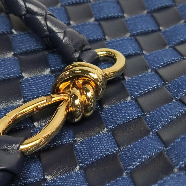 Bottega Veneta Andiamo Medium Navy Leather and Denim Intrecciato Leather Handbag