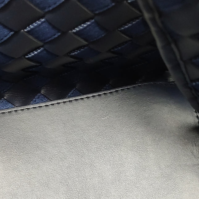 Bottega Veneta Andiamo Medium Navy Leather and Denim Intrecciato Leather Handbag