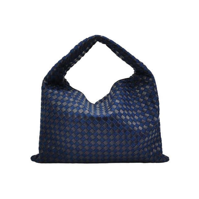 Bottega Veneta Hop Large Leather and Denim Intrecciato Navy Hobo Bag 55cm
