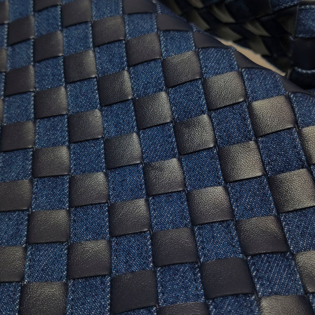 Bottega Veneta Hop Large Leather and Denim Intrecciato Navy Hobo Bag 55cm
