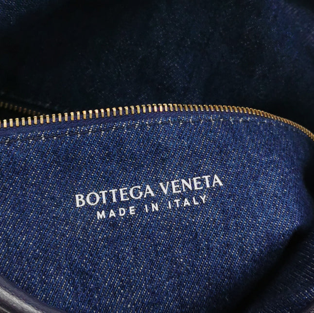 Bottega Veneta Hop Large Leather and Denim Intrecciato Navy Hobo Bag 55cm