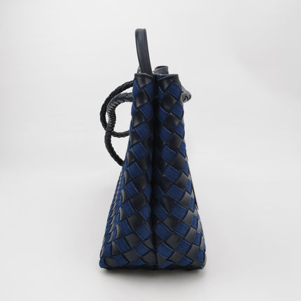 Bottega Veneta Andiamo Medium Navy Leather and Denim Intrecciato Leather Handbag
