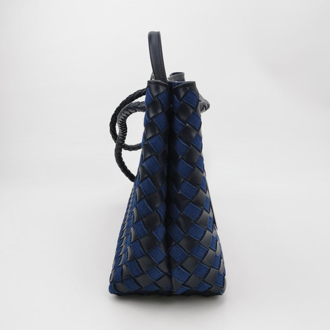 Bottega Veneta Andiamo Medium Navy Leather and Denim Intrecciato Leather Handbag