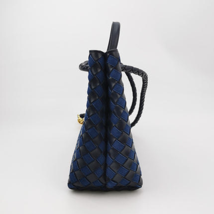 Bottega Veneta Andiamo Medium Navy Leather and Denim Intrecciato Leather Handbag