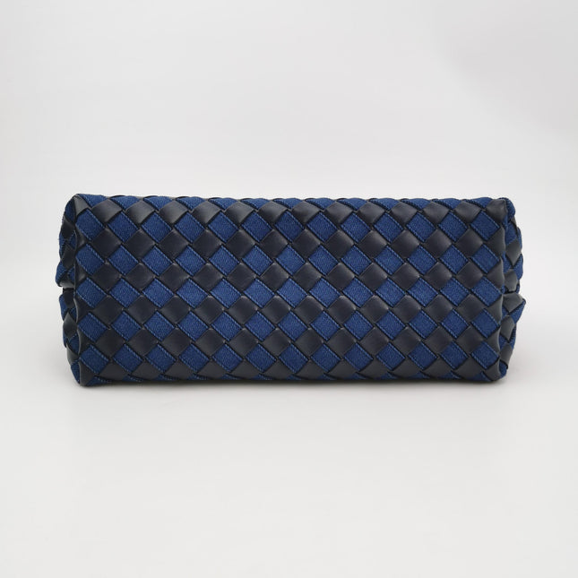 Bottega Veneta Andiamo Medium Navy Leather and Denim Intrecciato Leather Handbag