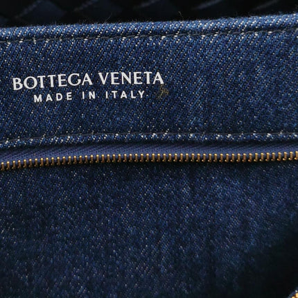 Bottega Veneta Andiamo Medium Navy Leather and Denim Intrecciato Leather Handbag