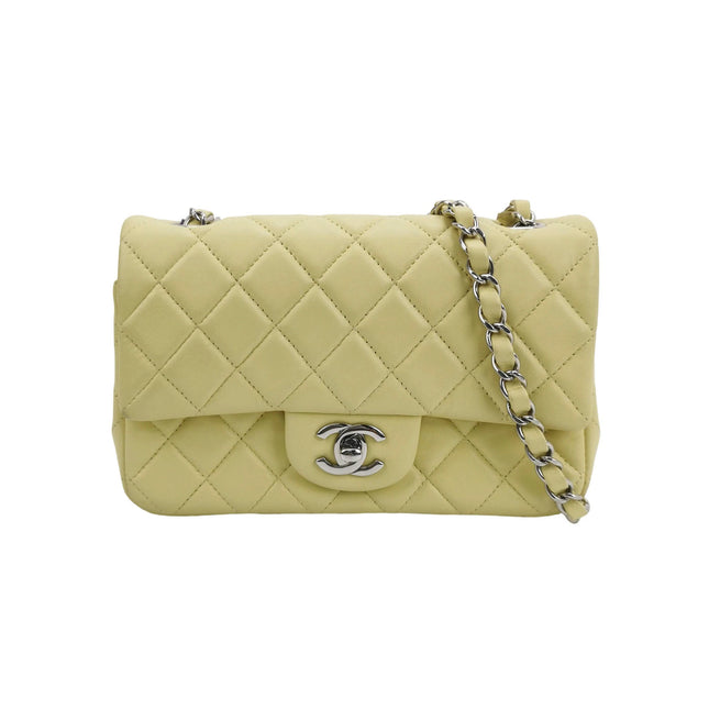 Chanel Classic Flap Rectangular Mini Yellow Lambskin Leather Silver Hardware Microchip