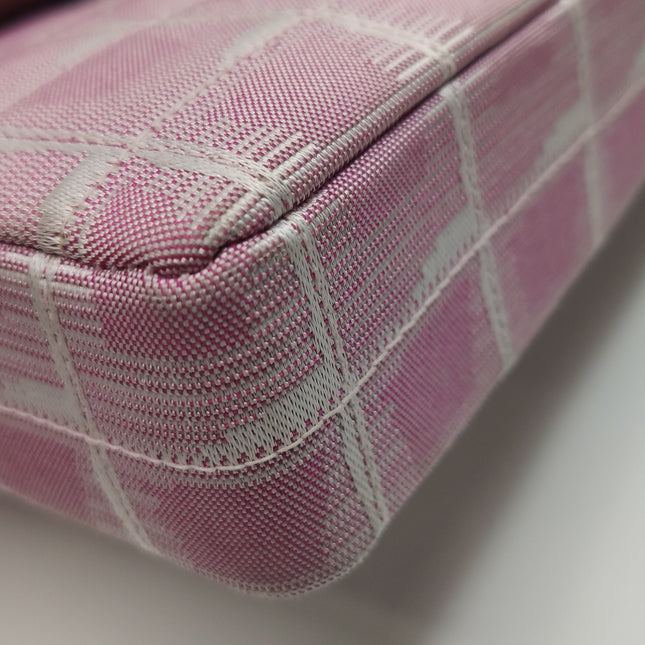 Chanel East West Chocolate Bar Travel Line Pink Fabric Shoulder Bag