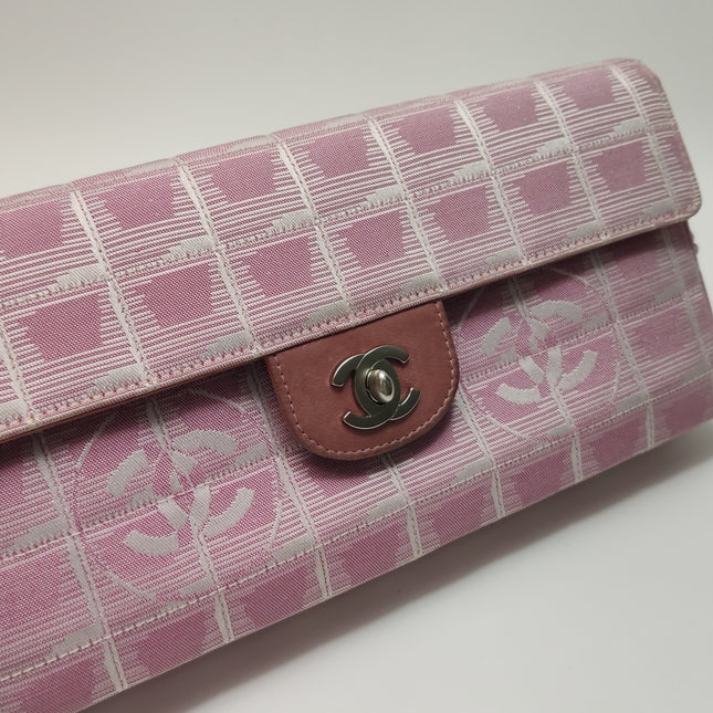 Chanel East West Chocolate Bar Travel Line Pink Fabric Shoulder Bag