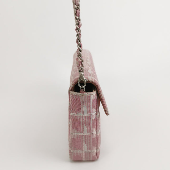 Chanel East West Chocolate Bar Travel Line Pink Fabric Shoulder Bag