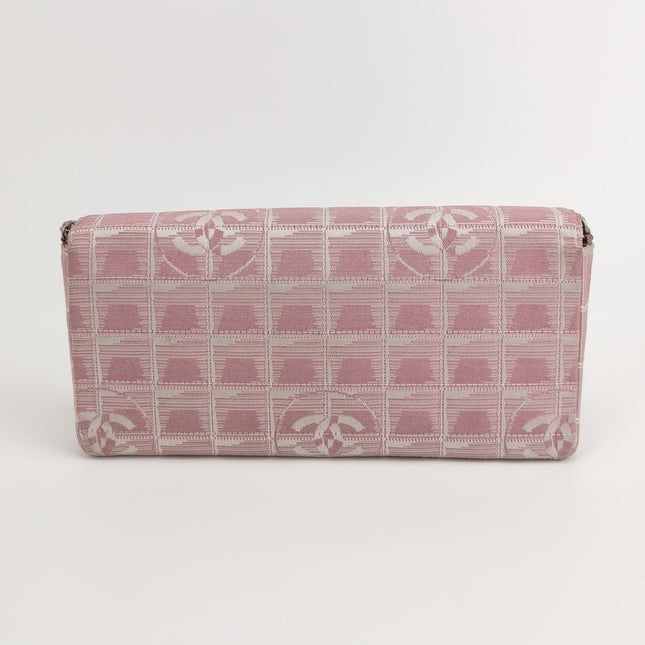 Chanel East West Chocolate Bar Travel Line Pink Fabric Shoulder Bag