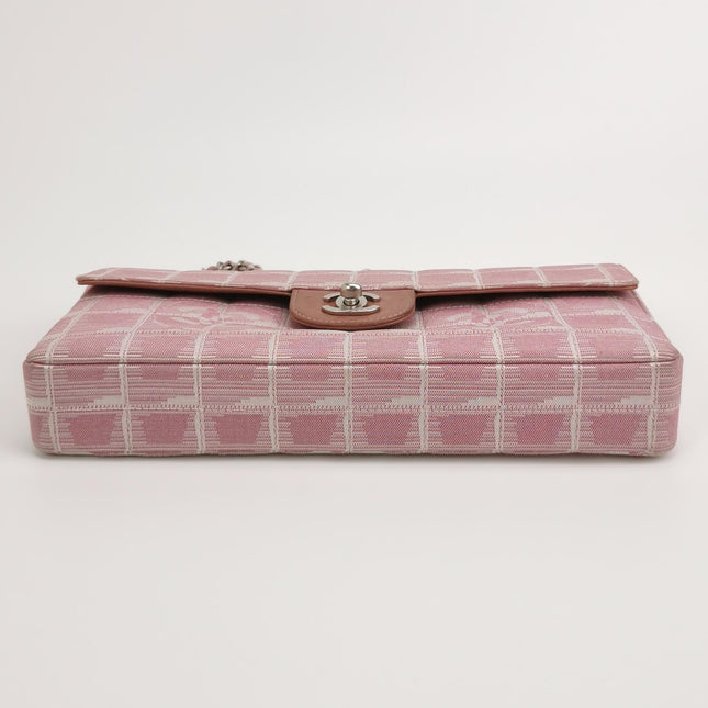 Chanel East West Chocolate Bar Travel Line Pink Fabric Shoulder Bag