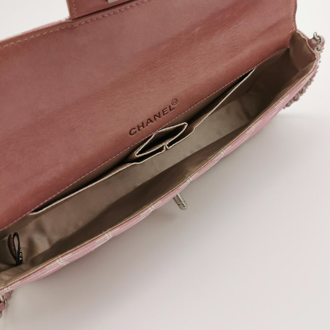 Chanel East West Chocolate Bar Travel Line Pink Fabric Shoulder Bag