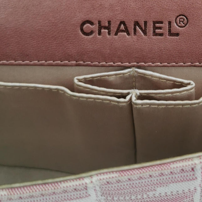 Chanel East West Chocolate Bar Travel Line Pink Fabric Shoulder Bag