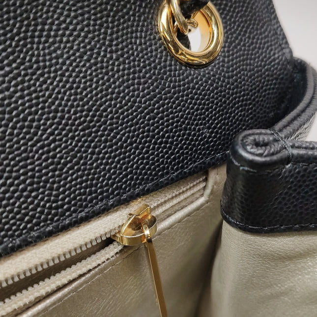 Chanel Captain Gold Small Flap Bag Black Caviar Leather Shoulder Bag