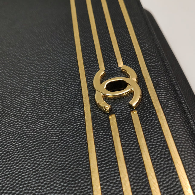 Chanel Captain Gold Small Flap Bag Black Caviar Leather Shoulder Bag