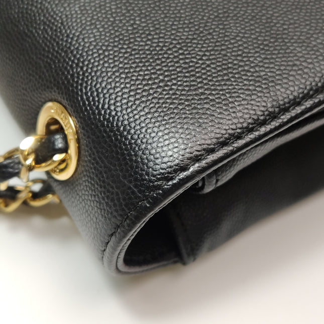 Chanel Captain Gold Small Flap Bag Black Caviar Leather Shoulder Bag