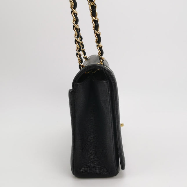 Chanel Captain Gold Small Flap Bag Black Caviar Leather Shoulder Bag