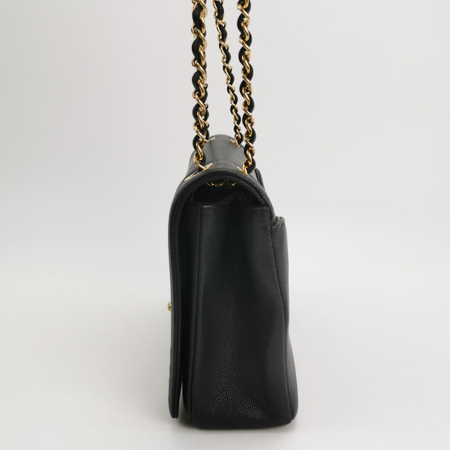 Chanel Captain Gold Small Flap Bag Black Caviar Leather Shoulder Bag