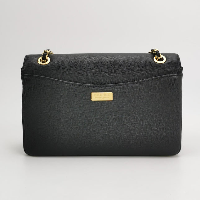 Chanel Captain Gold Small Flap Bag Black Caviar Leather Shoulder Bag