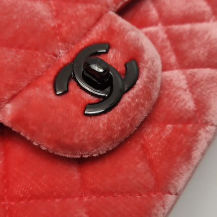 Chanel Classic Flap Medium Coral Orange Velvet Silver Hardware