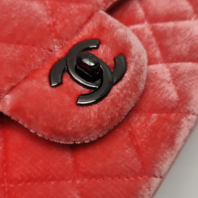 Chanel Classic Flap Medium Coral Orange Velvet Silver Hardware