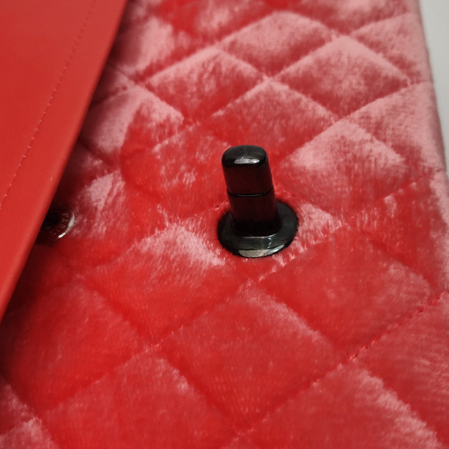 Chanel Classic Flap Medium Coral Orange Velvet Silver Hardware