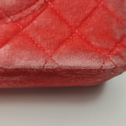 Chanel Classic Flap Medium Coral Orange Velvet Silver Hardware