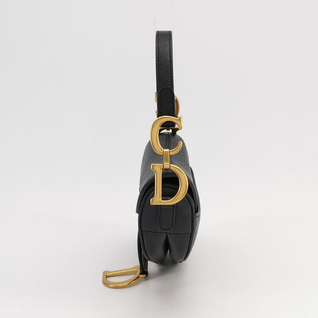 Dior Saddle Mini Black Grained Leather Handbag