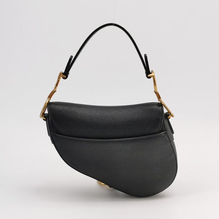 Dior Saddle Mini Black Grained Leather Handbag