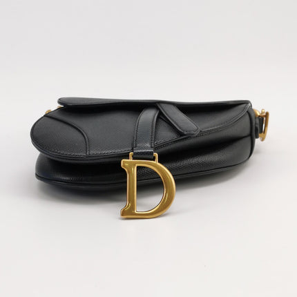 Dior Saddle Mini Black Grained Leather Handbag