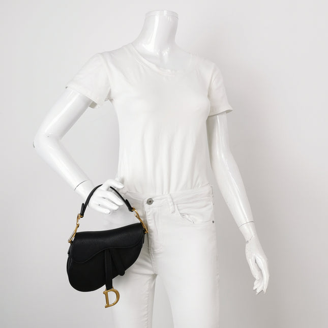 Dior Saddle Mini Black Grained Leather Handbag